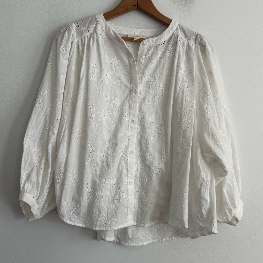 The Korner White Eyelet Embroidered Cotton Blouse Puff Sleeve Feminine Top